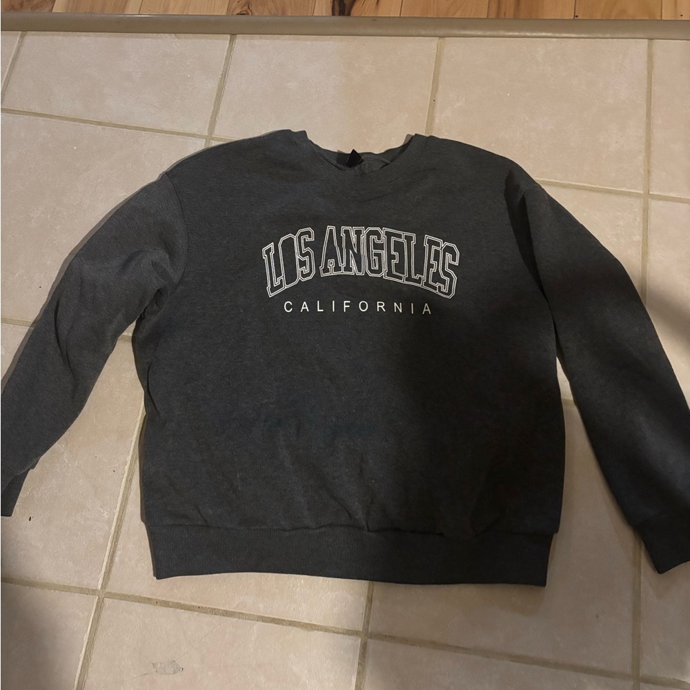 SHEIN Dark Gray Los Angeles Crewneck Sweater